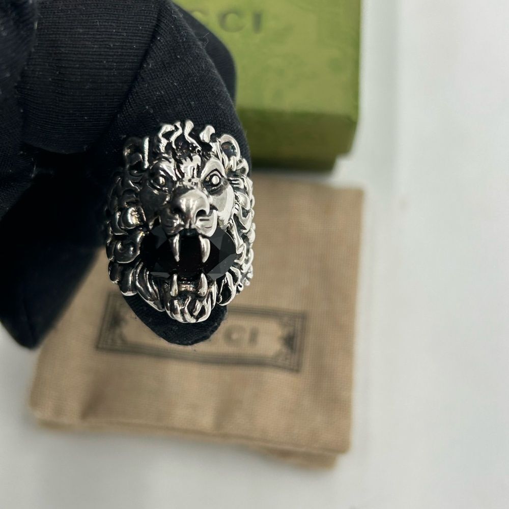 Gucci iconic Lionhead motif with Black stone size 10 made in Italy NWT - Picture 8 of 9